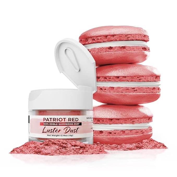Luster Dust - Patriot Red (4g 1x Jar) | Edible Vegan Dust & Paint for Cake Decorating, Ice Cream