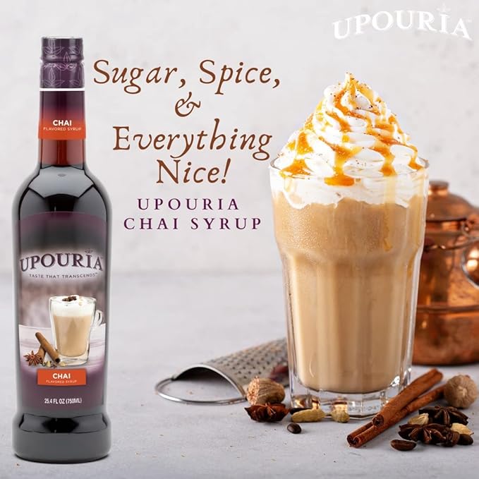 Upouria Chai Syrup Flavoring, 100% Vegan, Gluten-Free, Kosher, 750ml bottle (Pack of 2) with 1