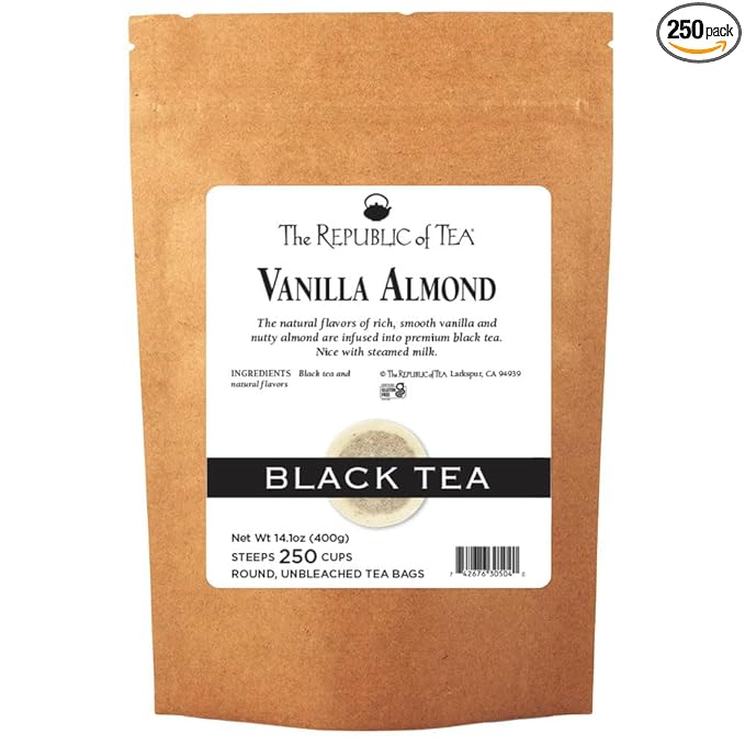 The Republic of Tea ??Vanilla Almond Black Tea Bulk, 250 Bulk Tea Bags, Naturally Caffeinated
