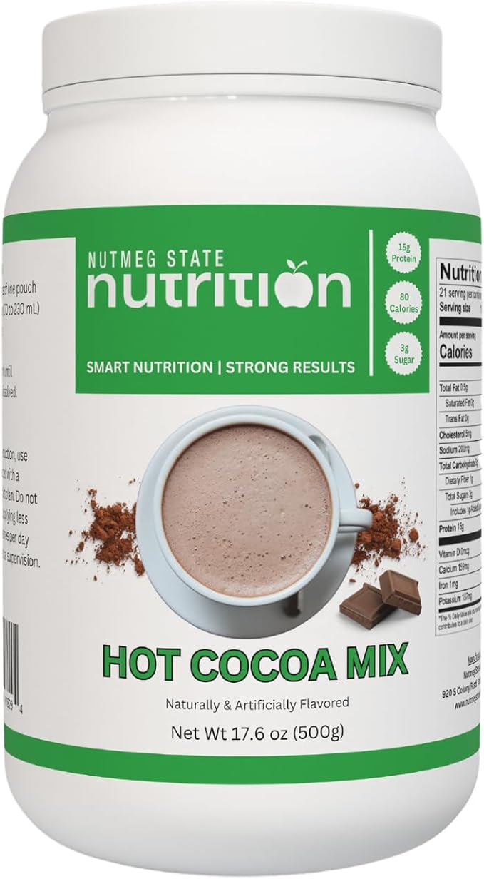 Nutmeg State Nutrition - High Protein Hot Cocoa Mix, Low Calorie Hot Chocolate Protein Drink, 15g