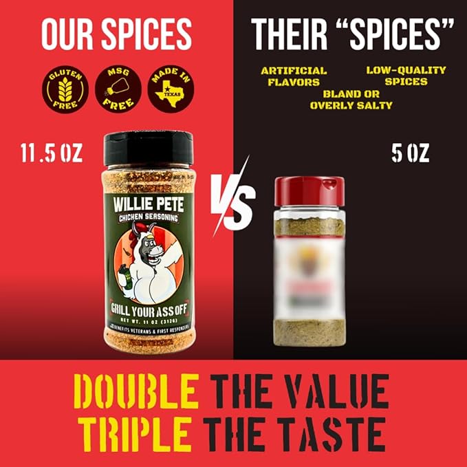 GYAO Willie Pete Chicken Seasoning – 11oz Southern Garlic Pepper Blend BBQ Seasoning for Chicken