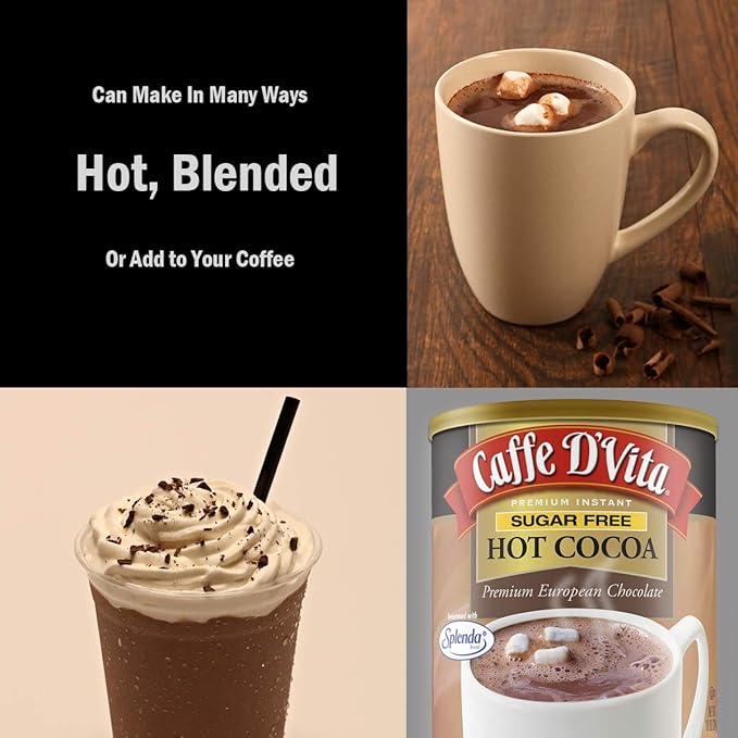 Caffe D'Vita Sugar Free Hot Cocoa Mix - Sugar Free Hot Chocolate Mix, Gluten Free, Low Fat, No