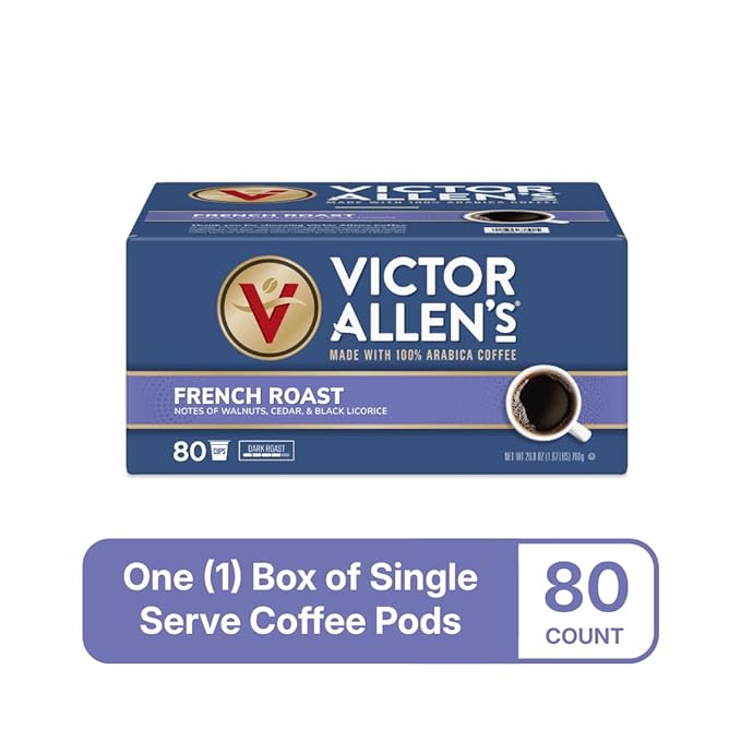 Victor Allen's Coffee French Roast, Dark Roast, 80 Count, Single Serve Coffee Pods for Keurig K-Cup