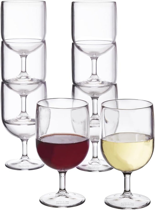 US Acrylic Stackable 8 ounce Plastic Wine Stems in Clear | Set of 8 Reusable, BPA-free, Made in the