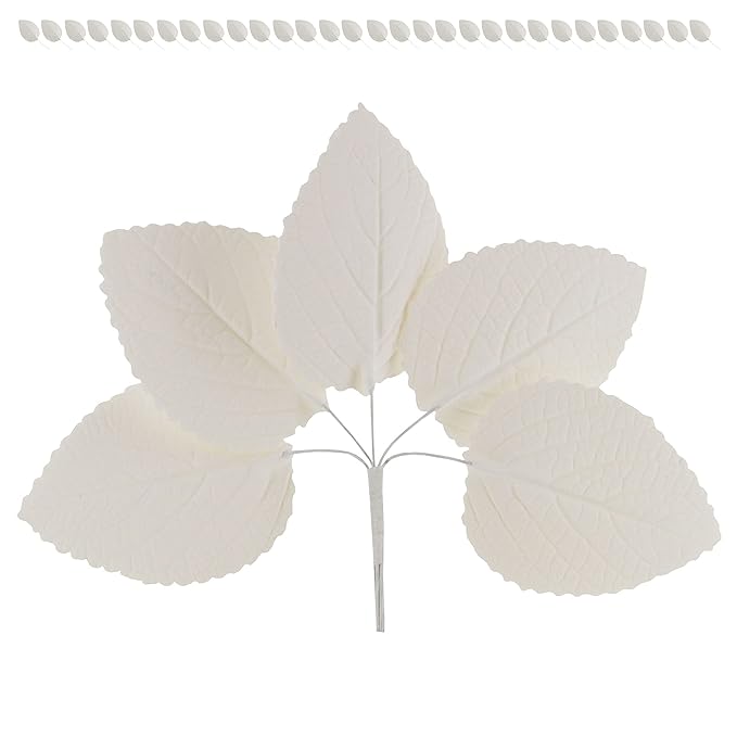 Global Sugar Art Hydrangea Leaves Sugar Cake Flowers, Large White, 30 Count by Chef Alan Tetreault