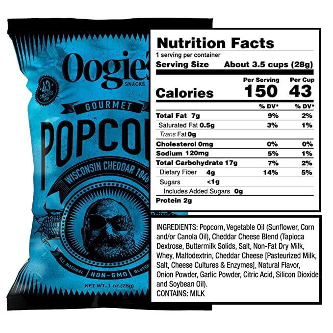 Oogie's Gourmet Popcorn | 20 Pack | Wisconsin Cheddar 1848 Flavor | Gluten Free Popcorn Snacks |