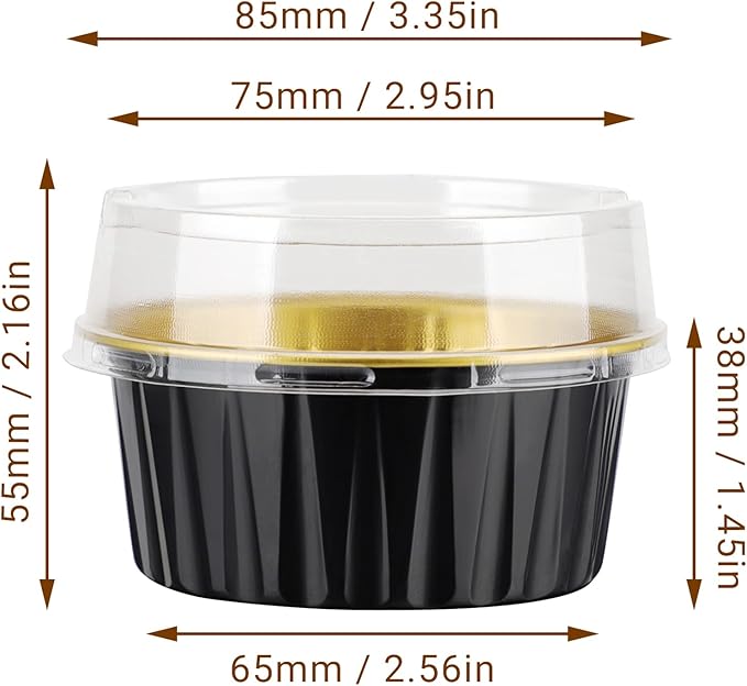 EUSOAR Disposable Creme Brulee Ramekins, 60pcs 5oz Cupcake Liners with Lids Aluminum Foil Baking