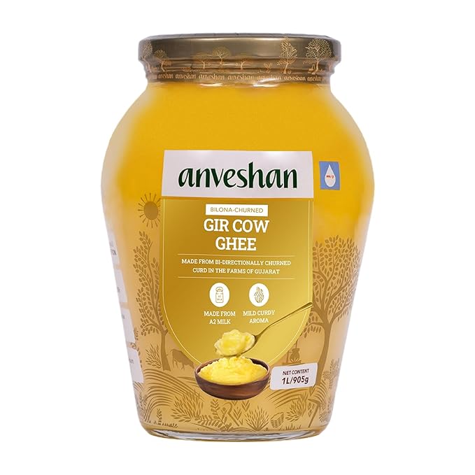 Anveshan A2 Gir Cow Desi Ghee Clarified Butter 33 Fl. Oz/1000mL | Grass-Fed | Pasture-Raised |