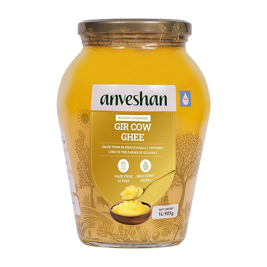 Anveshan A2 Gir Cow Desi Ghee Clarified Butter 33 Fl. Oz/1000mL | Grass-Fed | Pasture-Raised |