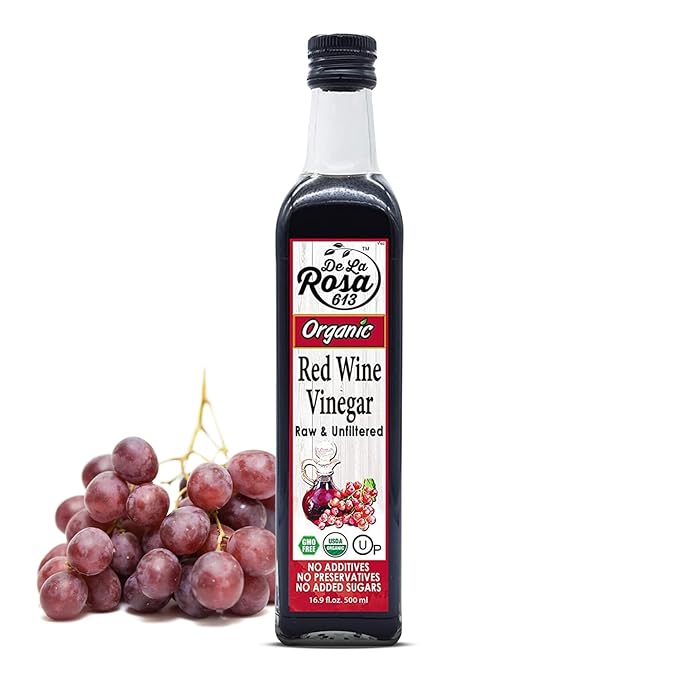 De La Rosa Organic Red Wine Vinegar, Raw & Unfiltered, Kosher for Passover, Vegan, Non-GMO & Gluten