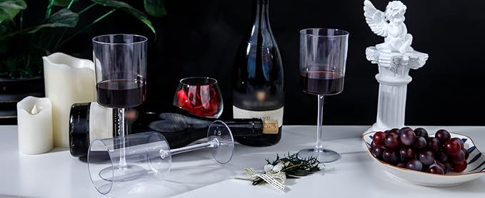 Ciaell 12 Pack Clear Plastic Wine Glasses - 10 Oz Disposable Wine Glasses with Stem for Parties &