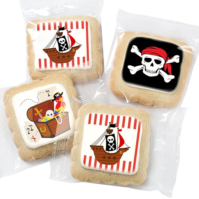 Pirate Themed Cookies Party Favors Birthday Baby Shower | Individually Wrapped 24 Pack Bulk | Theme
