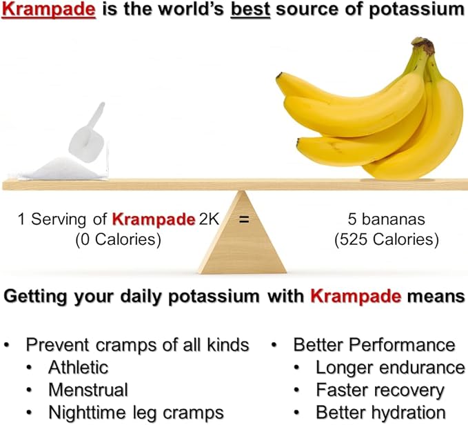 Electrolytes Powder Potassium Supplement - 2000 mg K+, >2X More Than Coconut Water | Cramp Relief