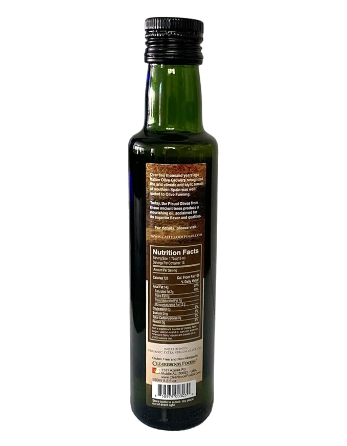 Castillo de Piñar First Cold Pressed 250ml Organic Extra Virgin Olive Oil Certified USDA Organic