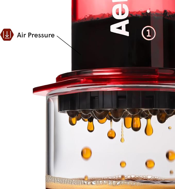AeroPress Clear Red Coffee Press – 3 In 1 Brew Method Combines French Press, Pourover, Espresso