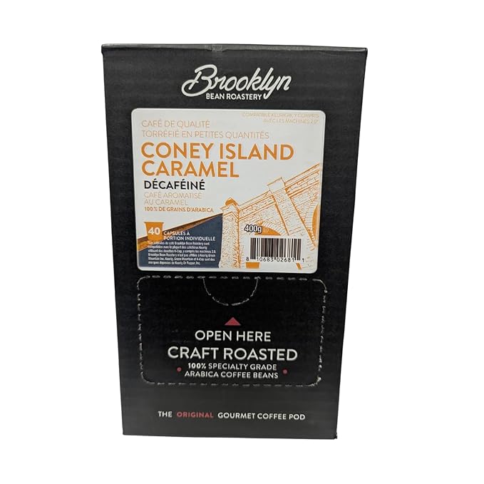 Brooklyn Beans Coffee Pods, Coney Island Caramel Decaf - Compatible with Keurig K Cup Brewers