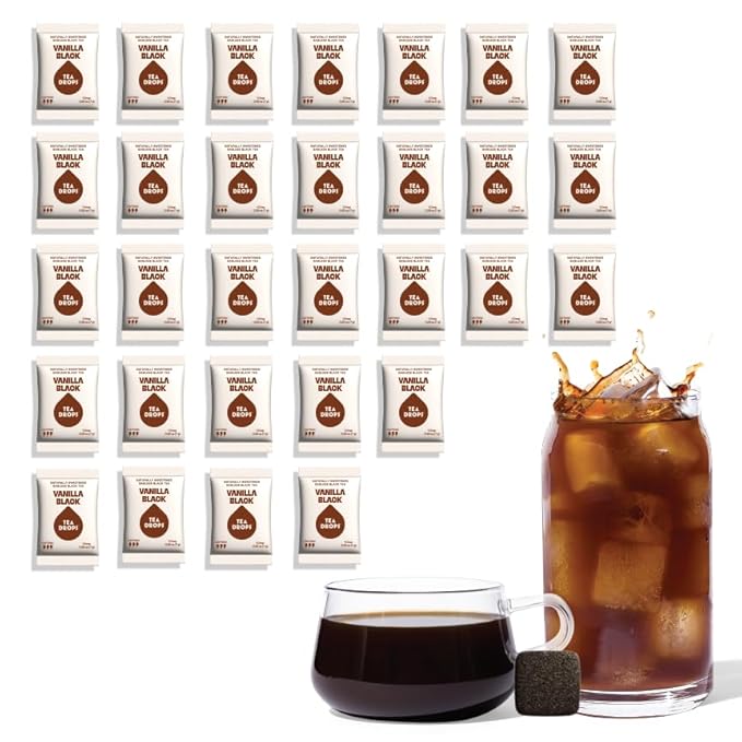 Tea Drops 30 Bulk Pack Organic Vanilla Black Bagless Tea - Loose Leaf, Lightly Sweetened