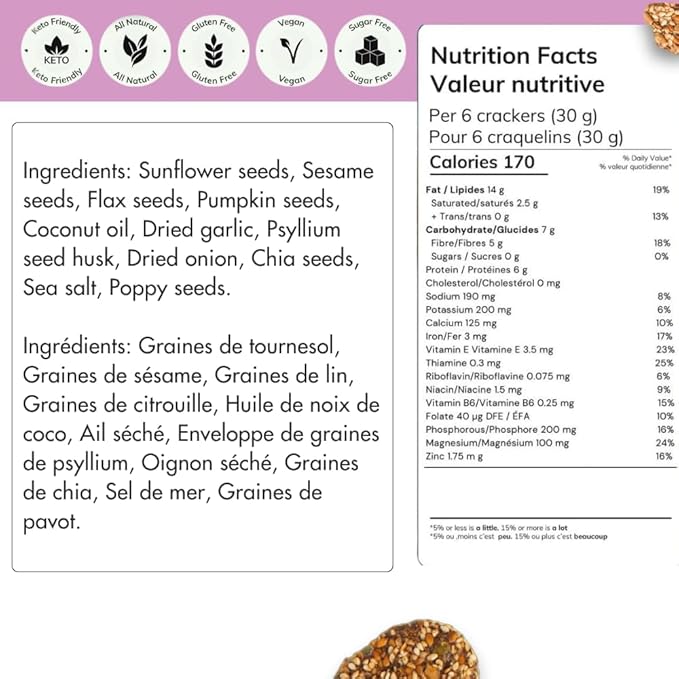 Super Seed Crackers, Gluten Free & Keto Friendly Healthy Snacks, Vegan, Zero Sugar, Paleo &