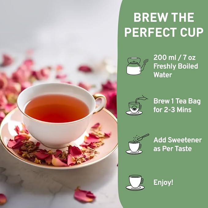 HANDPICK, Rose Buds Herbal Tea Bags - 50 Count | Caffeine Free Tulsi Tea with Chamomile & Rose