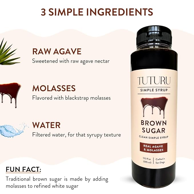 Brown Sugar Agave Simple Syrup for Coffee & Cocktails - Clean Simple Syrup Sweetened with Raw Agave