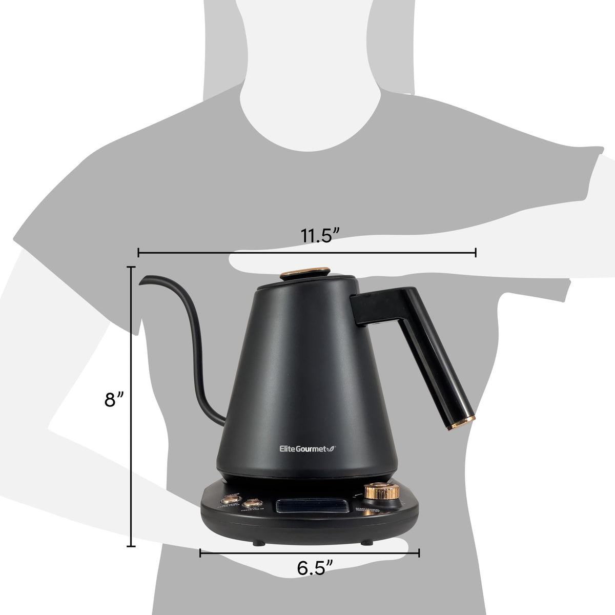 Elite Gourmet EKT3001 1L Digital Kettle, 304 Stainless Steel, Matte Black