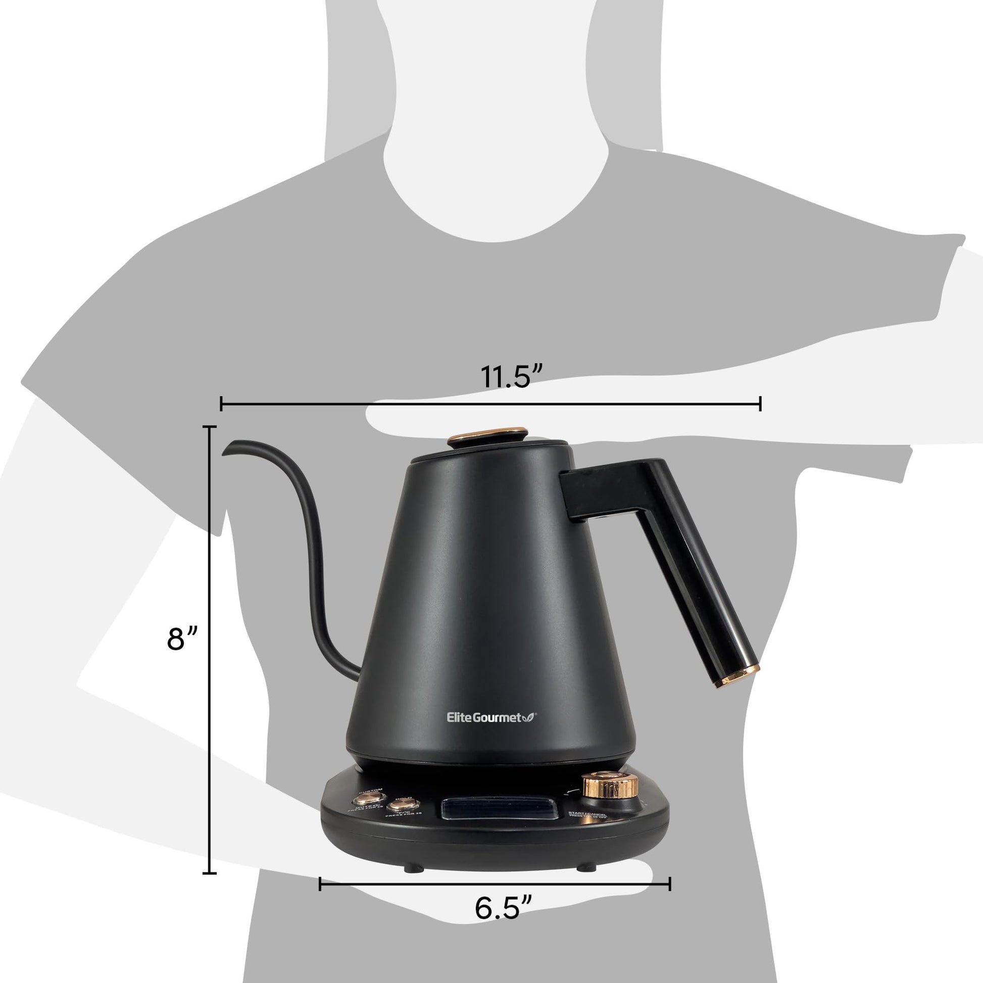 Elite Gourmet EKT3001 1L Digital Kettle, 304 Stainless Steel, Matte Black