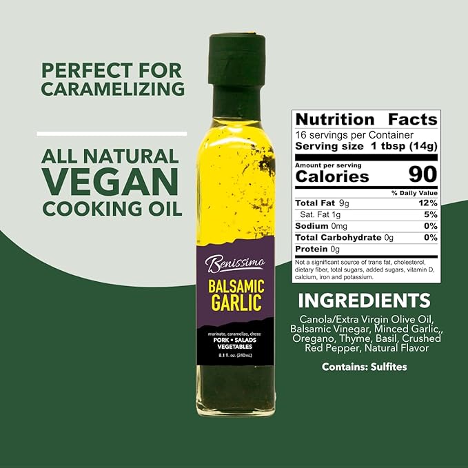 Benissimo Balsamic Garlic Herb Infused Oil & Vinegar Blend, All Natural Gourmet Blend with Bold