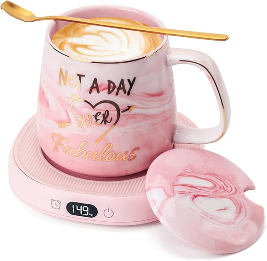 Coffee Mug Warmer & Not A Day Mug Set, Electric Cup Warmer for Desk Office Home, Beverage Warmer
