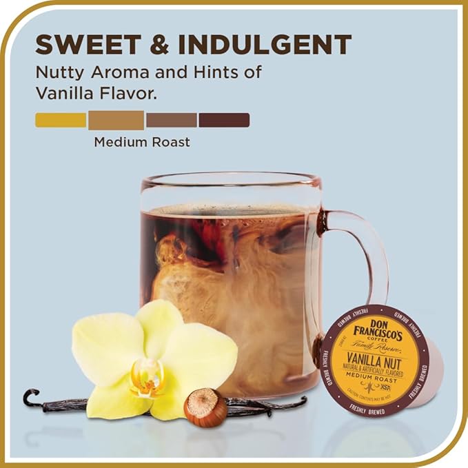 Don Francisco's Vanilla Nut Flavored Coffee - 24 K-Cup Compatible Single-Serve Pods - 100% Arabica