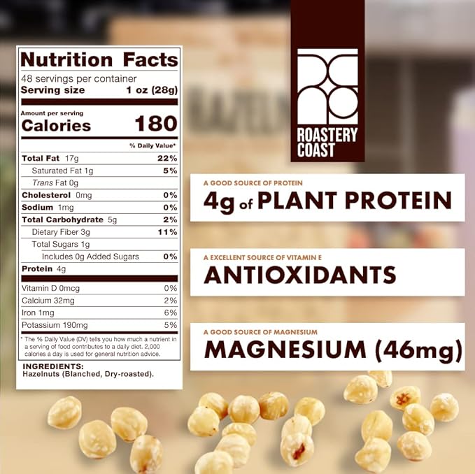 Roastery Coast Dry Roasted Hazelnuts | 3 LB | Unsalted | Filberts | Blanched | No skin | Kosher |