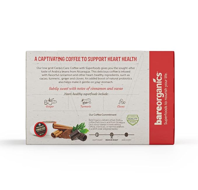 BareOrganics Cardio Care Coffee With Superfoods & Probiotics | Keurig K-Cup Compatible Coffee Pods