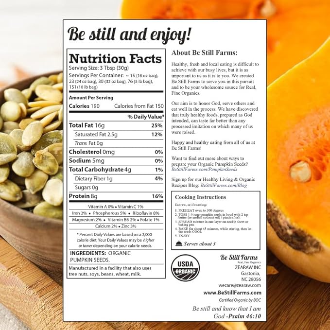 Organic Raw Pumpkin Seeds to Eat (2.8lb) - Bulk Whole Unsalted Pepitas with No Shell by Be Still