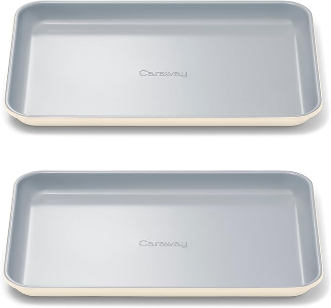 Caraway Nonstick Ceramic Small Baking Sheet Duo (9x13”) – Non-Toxic, PTFE & PFOA Free – Oven Safe