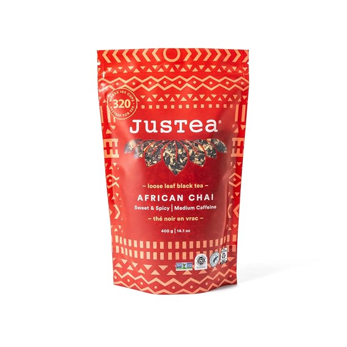 JusTea AFRICAN CHAI | Loose Leaf Black Tea | Recyclable Refill Pouch | 160+ Cups (14.1oz) | Medium