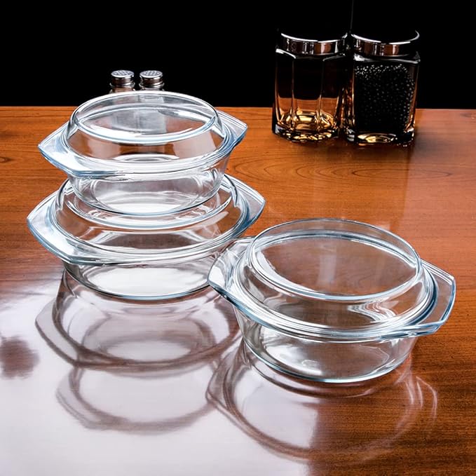 Set of 6 Pieces Round Tempered Glass Casserole Dish with Lids, Glass Casserole Baking Dish Set for