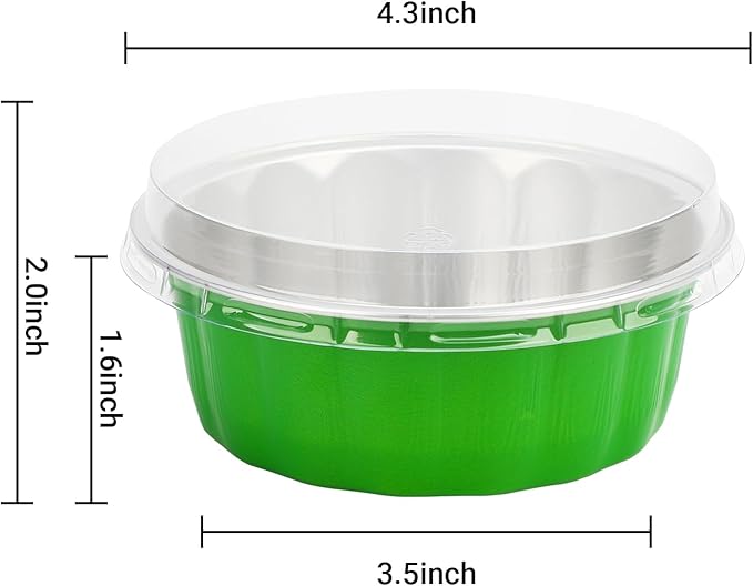 Beasea Disposable Ramekins 8oz, 100 Pack Foil Cups with Lids Cupcake Cups Grass Green Aluminum Foil