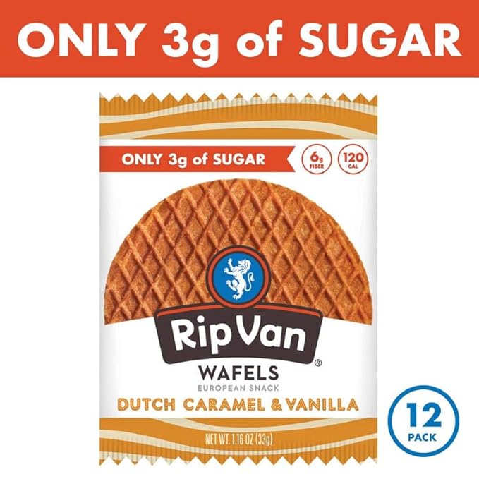 Rip Van Wafels Dutch Caramel & Vanilla Stroopwafels, Healthy Snacks, Non-GMO, Low Calorie, Low
