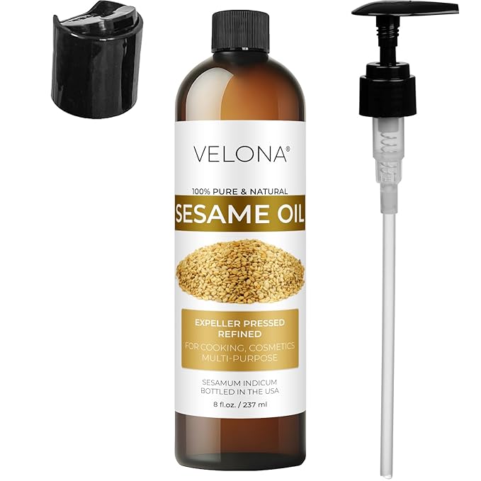 Sesame Seed Oil by Velona - 8 fl oz | 100% Pure and Natural Carrier Oil | Refined, Expeller Pressed