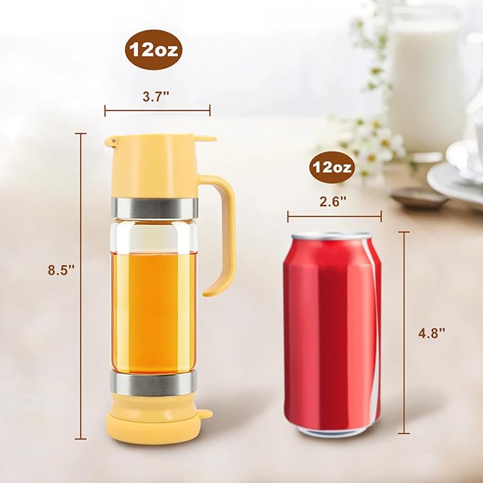 Glass Honey Dispenser No-Drip with Handle – 12 oz Maple Syrup Jar Dispenser for Coffee, Pancakes &