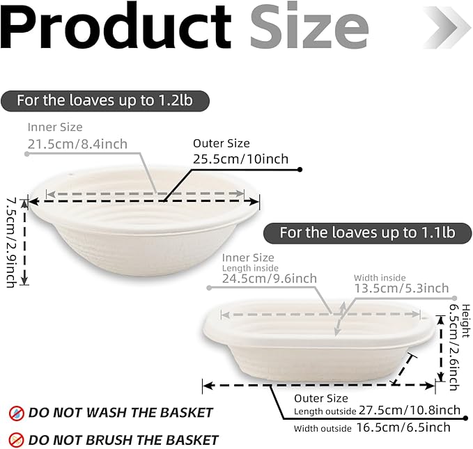 Pulp Round Sourdough Bannetons Bread Proofing Basket Set 2 Round and Oval Baking Supply with Linen