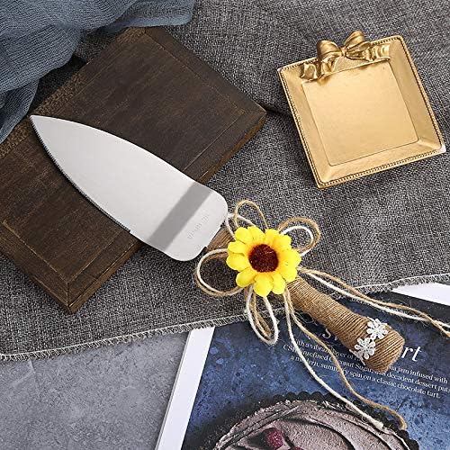 TANG SONG Rustic Wedding Cake Knife and Serving Set with Sunflower Burlap Lace Wedding Cake Knife