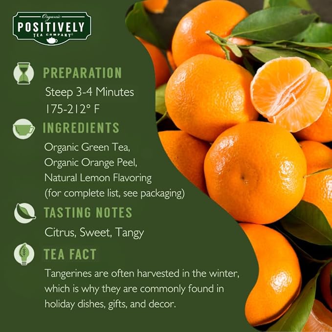 Organic Positively Tea Company, Green Tangerine Green Tea Bags, 20 Count