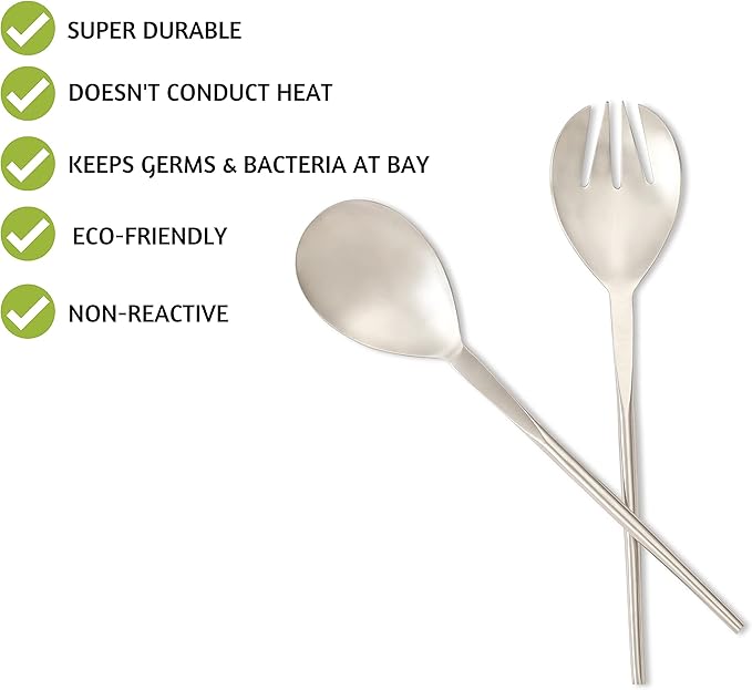 Folkulture Stainless Steel Kitchen Salad Servers or Salad Serving Utensils for Cooking, 12 Inch
