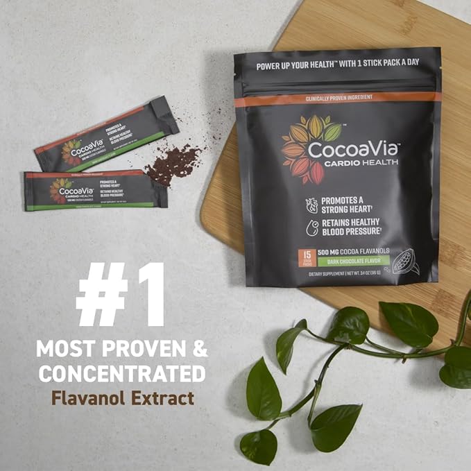 CocoaVia Cardio Health Cocoa Powder, 15 Single Serve Sticks, 500mg Cocoa Flavanols, Support Heart