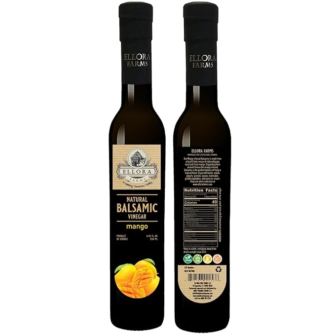 Ellora Farms, Mango fruit Infused Greek Balsamic Vinegar, thick and creamy, no-added sugars