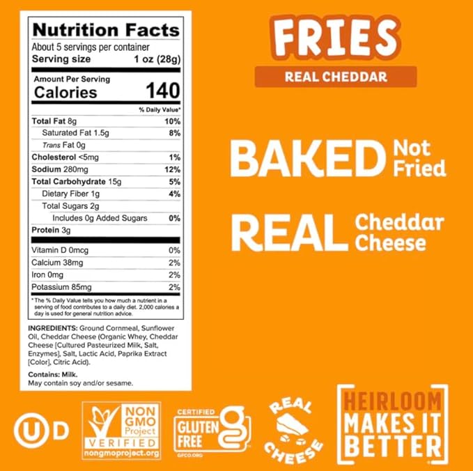 Heirloom Baked Cheddar Fries by Pipcorn - 5oz 6pk - Healthy Snacks, Gluten Free Snacks, Non-GMO
