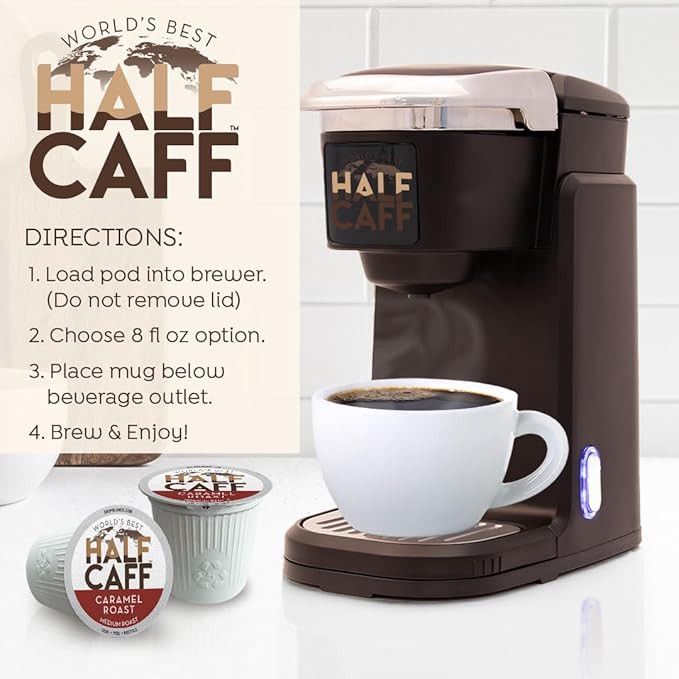 World's Best Half Caff Caramel Coffee Pods, 18 ct, Medium Roast Flavored Coffee in Recyclable