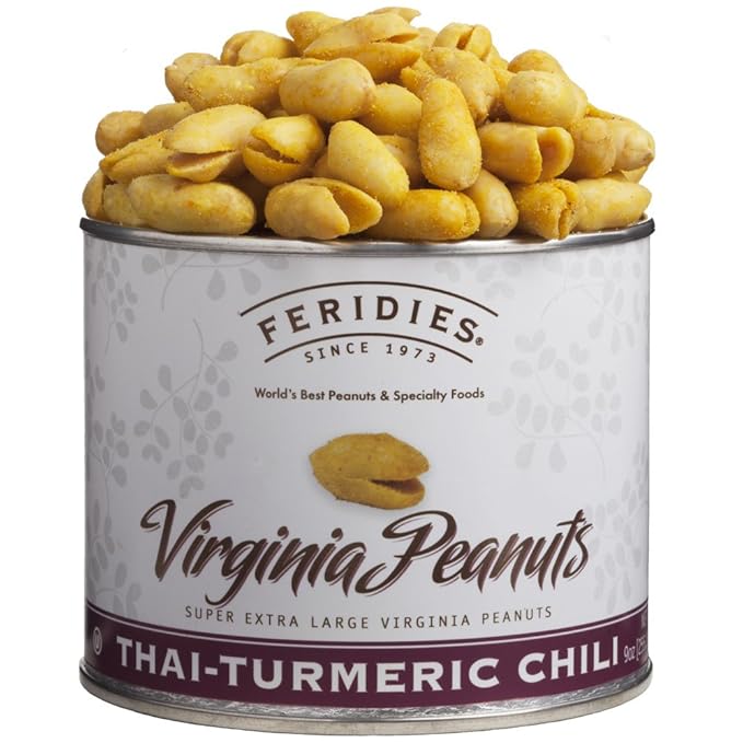 FERIDIES Virginia Peanuts, Thai Turmeric Chili Flavor, 9 Oz, All Natural, Non GMO, Kosher Certified