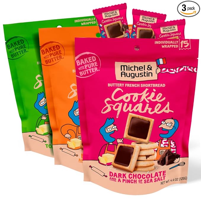 Michel et Augustin Cookies, Individually Wrapped Snacks, 3 Bag Variety Pack, Gourmet Chocolate