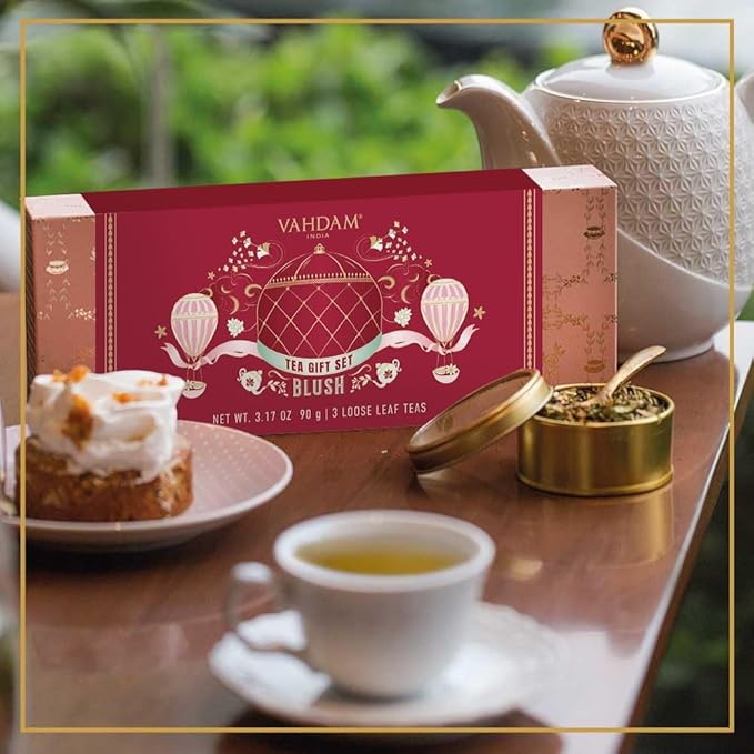 VAHDAM, BLUSH - Assorted Tea Gift Set for Women (3 Premium Teas) Tin Caddy Presentation Box | Loose
